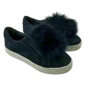 Sam Edelman Leya Navy Blue Faux Fur Pompom Sneaker Shoes Women's US 7